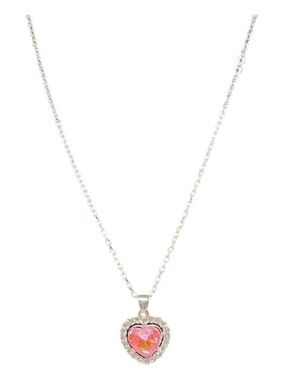 Pink Heart Necklace  surrounded by rhinestones